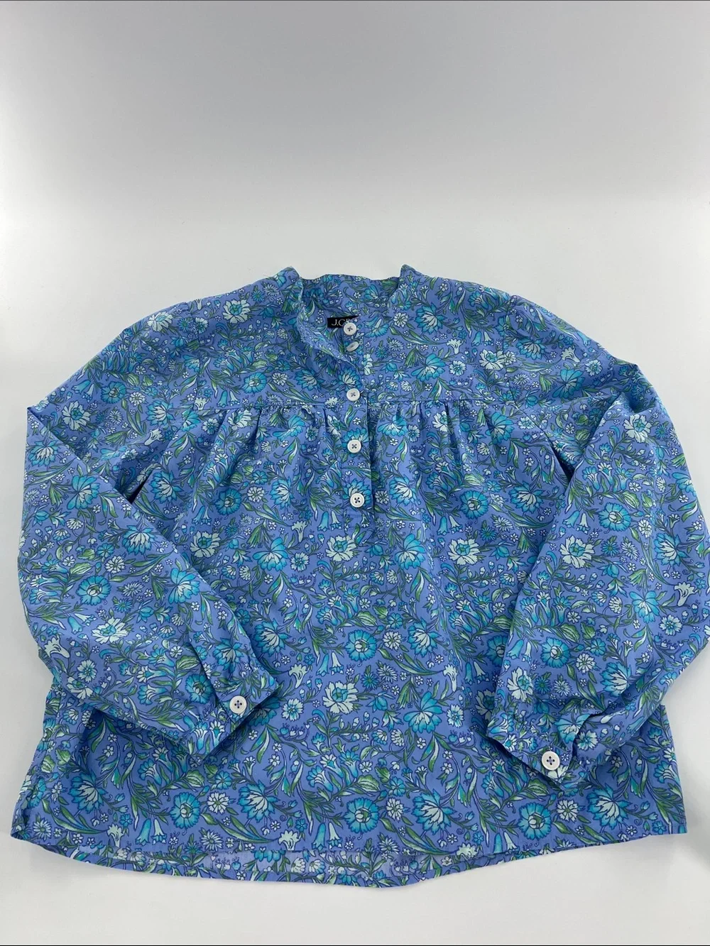 J.Crew Fresco Top blue floral cotton poplin popover feminine romantic office L